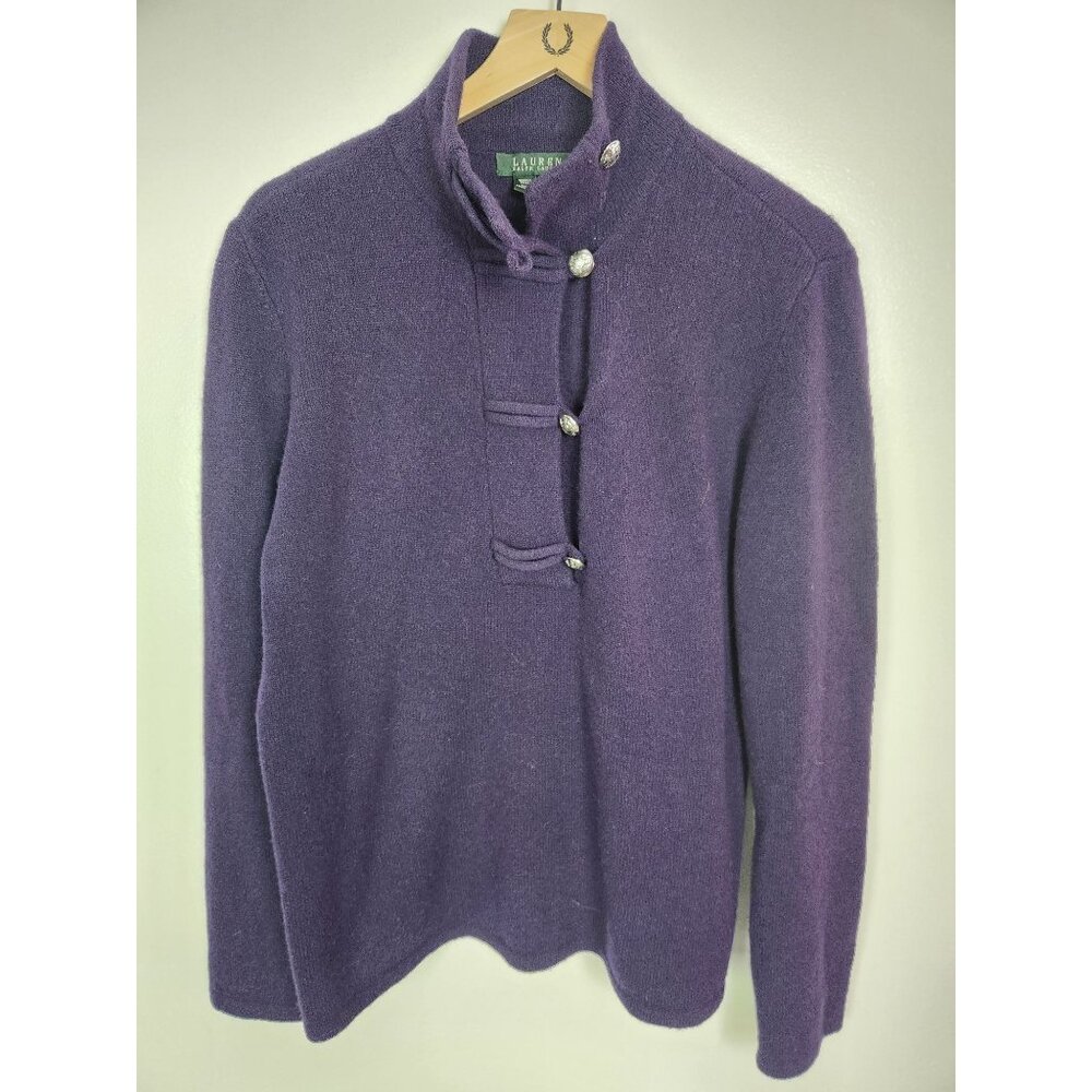 Lauren Ralph Lauren Women's Sz. XL Purple 100% Lambswool Toggle Sweater
